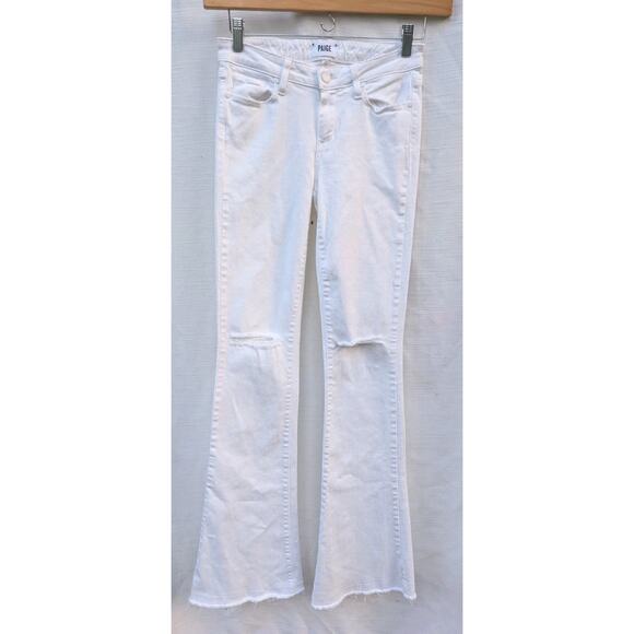 PAIGE Womens White Lou Lou Flare Jeans 28 Distressed Raw Hem Western Concert - Picture 1 of 6